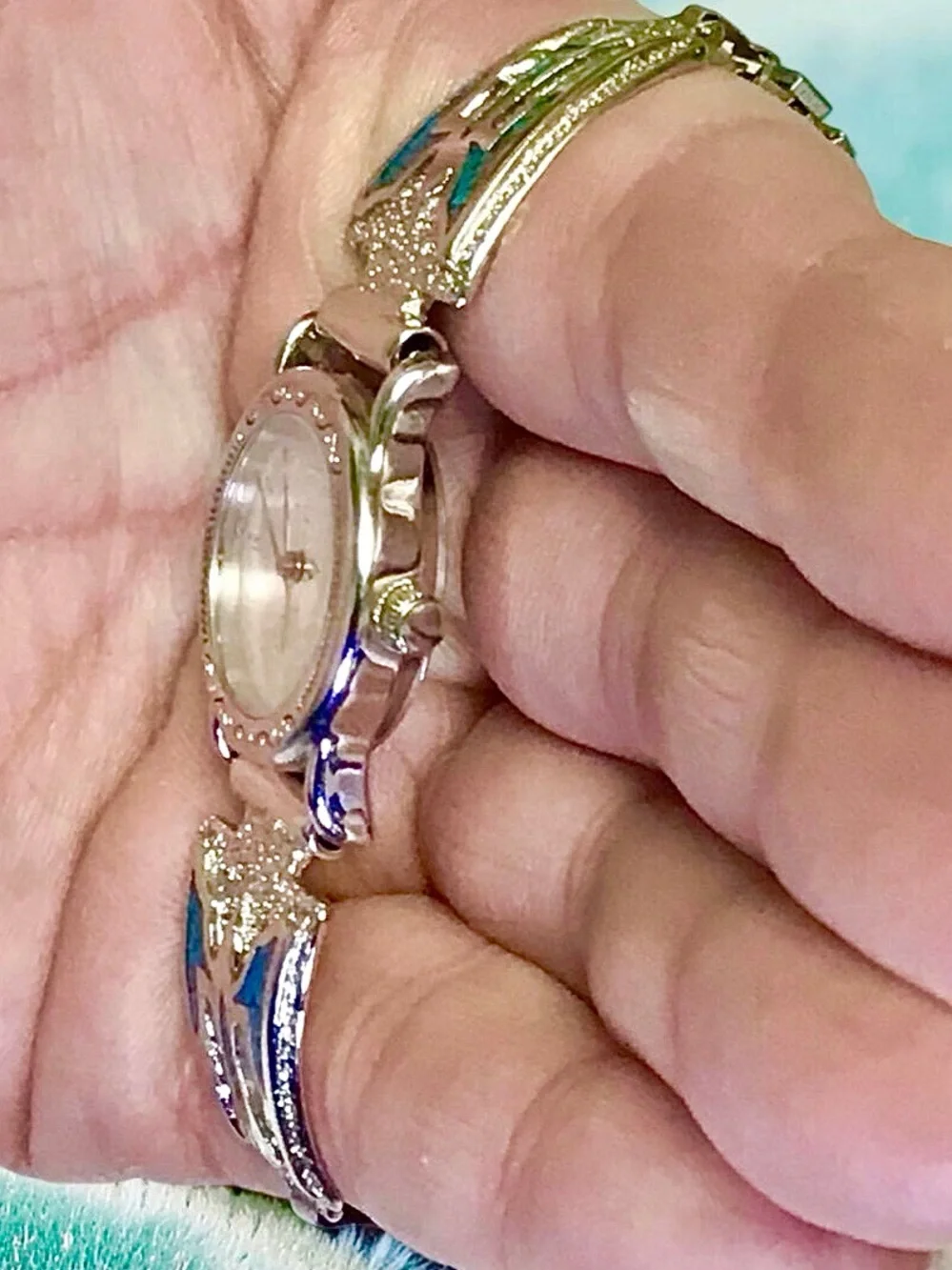Silver Indian Chief Watch with Sterling Navajo Turquoise Inlay Thunderbird Tips